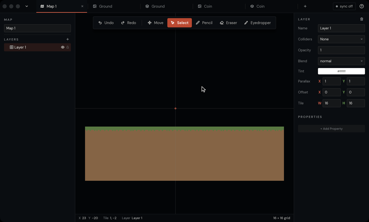 Adding an Entity layer, choosing Coin, placing four coins and giving one of them a value of 5