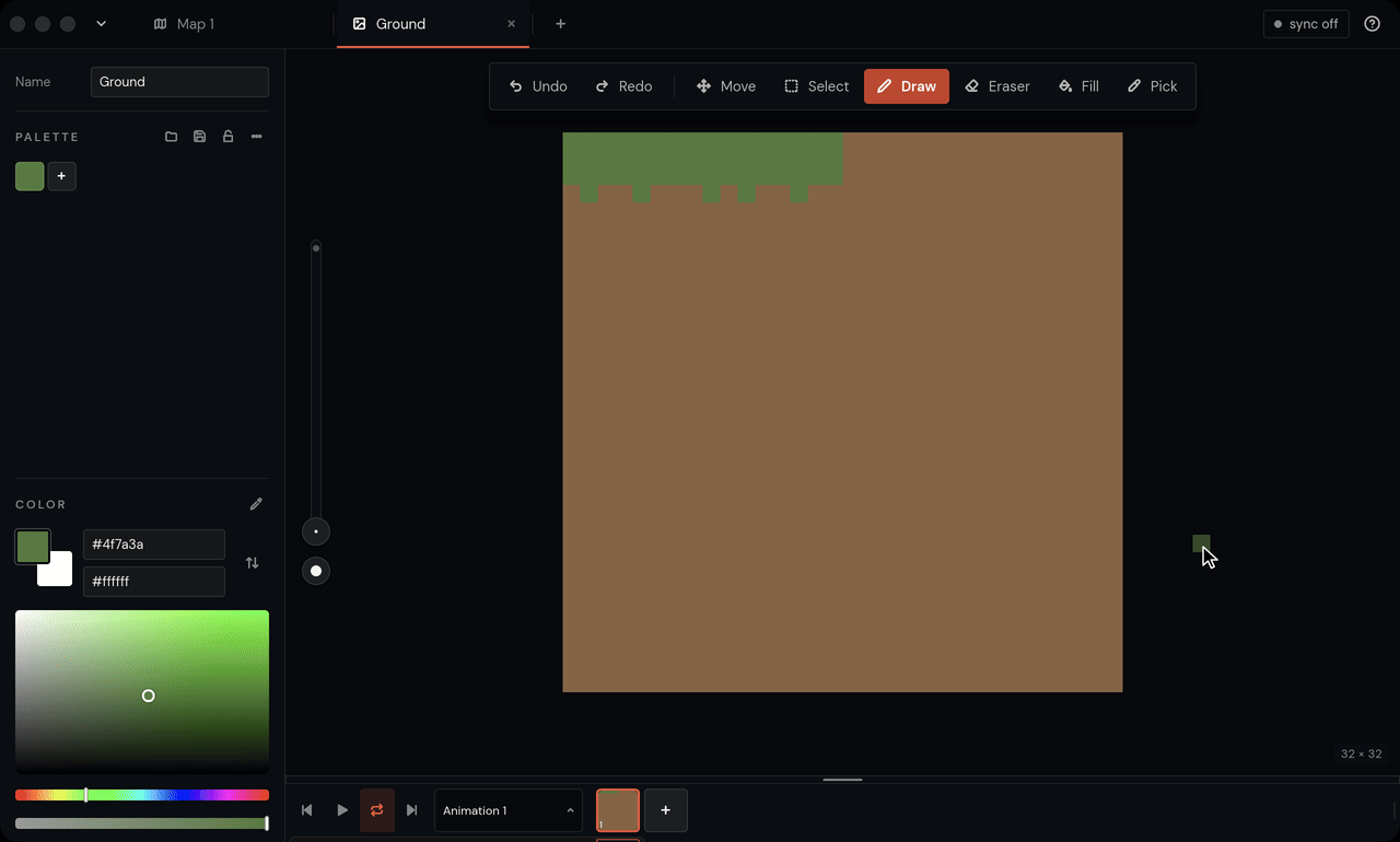 Choosing New Tileset, picking the Ground texture and clicking Create